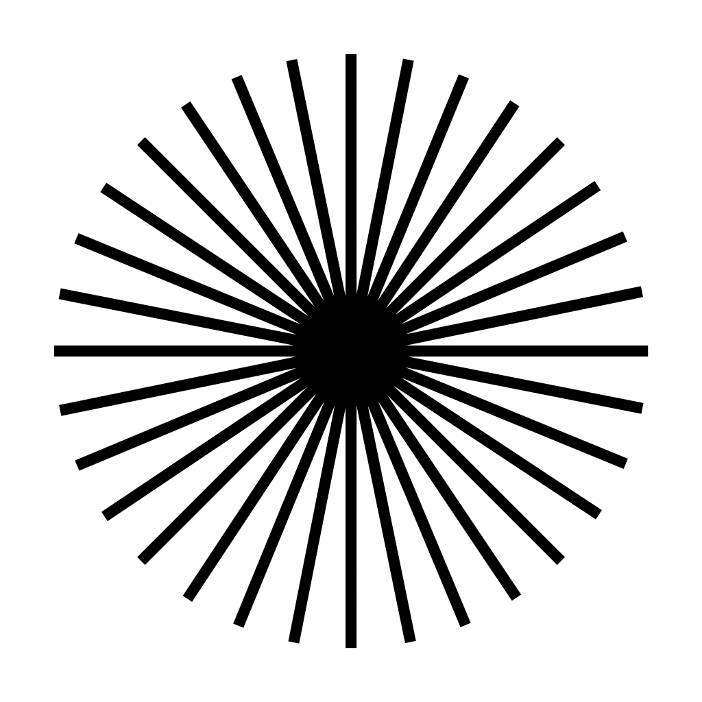 small black circle with thin stripes going outward