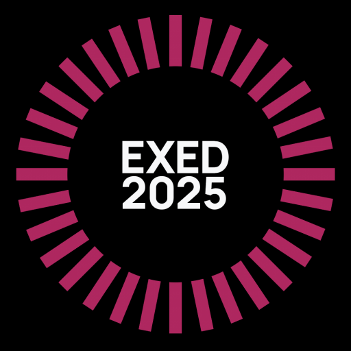 pink radial on black background. white text reads EXED 2025